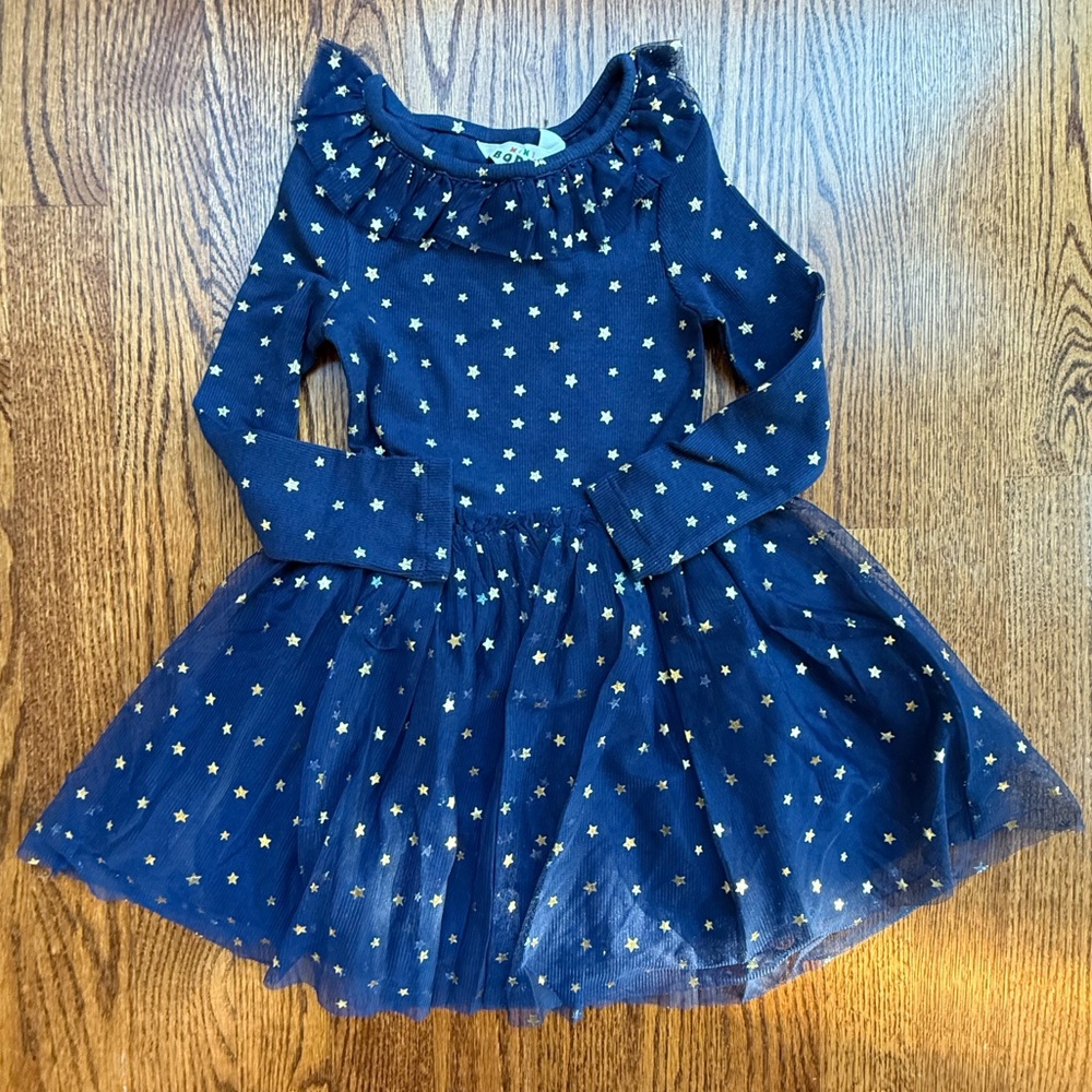NEW Mini Boden Twirly Tulle Dress College Navy Gold Stars Girls 2-3 Years